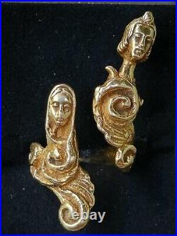 Eric De Kolb 14K Yellow Gold Woman Man Sculpture Ring-Vintage Estate Jewelry 19g