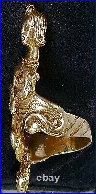 Eric De Kolb 14K Yellow Gold Woman Man Sculpture Ring-Vintage Estate Jewelry 19g