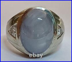 Estate 8ct Diamond & Star Sapphire 14k White Gold Mens Ring! Vintage, Natural