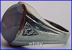 Estate 8ct Diamond & Star Sapphire 14k White Gold Mens Ring! Vintage, Natural