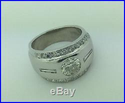 Estate Piece Men's 14K White Gold Diamond Ring Size 7 3/4 Vintage Circa 1960's
