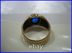 Estate Vintage 10k Solid Yellow Gold Blue Cabachon Men's Ring Size 7