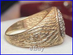 Estate Vintage 10k Yellow Gold Diamond Ring Men's Pave Set Textured Anniversary