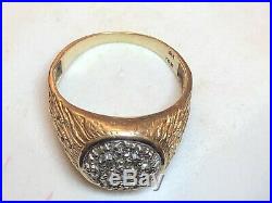 Estate Vintage 10k Yellow Gold Diamond Ring Men's Pave Set Textured Anniversary