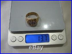 Estate Vintage 10k Yellow Gold Heavy Men's Signet Ring 13.7 Grams Size 10.5