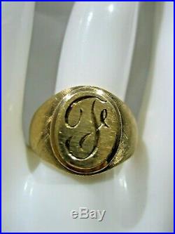 Estate Vintage 10k Yellow Gold Initial F Signet Heavy Men's Ring 9.9 Grams