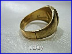 Estate Vintage 10k Yellow Gold Initial F Signet Heavy Men's Ring 9.9 Grams