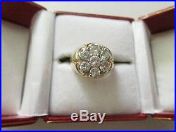 Estate Vintage 14K White Yellow Gold Mens / Ladies Cluster 2 CT Diamond Ring