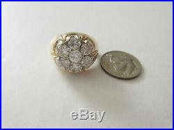 Estate Vintage 14K White Yellow Gold Mens / Ladies Cluster 2 CT Diamond Ring