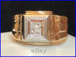 Estate Vintage 14k Gold Natural Diamond Men's Band Ring Wedding Signed Skal