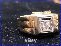 Estate Vintage 14k Gold Natural Diamond Men's Band Ring Wedding Signed Skal
