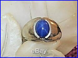 Estate Vintage 14k White Gold Blue Sapphire Star Ring Men's Designer Signed