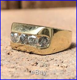 Estate Vintage 14k Yellow Gold Channel Set 2.00tcw Diamond Men's Ring