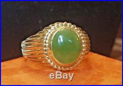 Estate Vintage 14k Yellow Gold Genuine Green Jade Jadeite Men's Ring Gemstone
