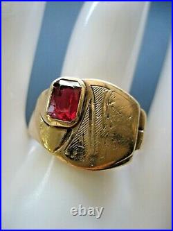Estate Vintage 1940's 10k Solid Yellow Ruby Men's Signet Ring Size 9.25