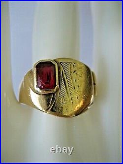 Estate Vintage 1940's 10k Solid Yellow Ruby Men's Signet Ring Size 9.25