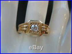 Estate Vintage Art Deco 14k Yellow Gold Men's Diamond Ring Size 8.5