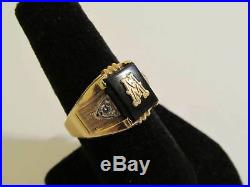 Estate Vintage Men's 14KT GOLD & DIAMOND Black Onyx INITIAL Letter W RING