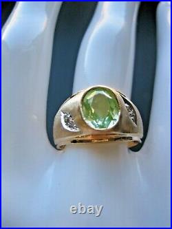 Estate Vintage Men's 14k Yellow Gold Green Spinel Ring Size 7.5
