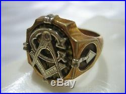 Estate Vintage Men's 14k Yellow Gold Masonic Ring 20.1 Grams Size 9.5