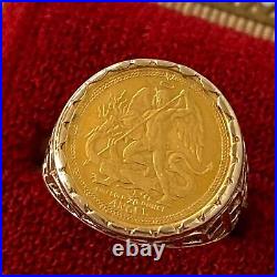 Estate Vintage St Michael 22k Gold Coin Signet Ring 1987 Isle of Man