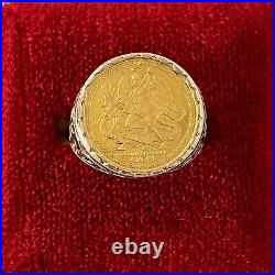 Estate Vintage St Michael 22k Gold Coin Signet Ring 1987 Isle of Man