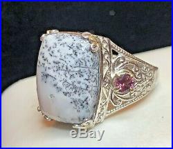 Estate Vintage Sterling White Buffalo Turquoise Ring Men's Signed Sts Band
