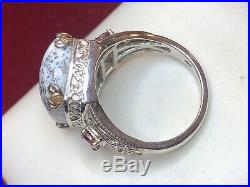 Estate Vintage Sterling White Buffalo Turquoise Ring Men's Signed Sts Band