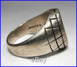 Estate Vintage Taxco Mexico Spiderweb Turquoise Sterling Silver Mens Ring C2137