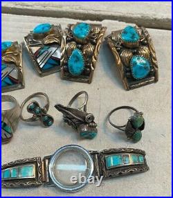 Estate lot Vintage Turquoise Rings & Jewelry Zuni Natam Navajo Biker Men's Pawn
