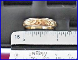 Estate vintage 14k yellow white gold engraved men's eternity wedding ring sz 13