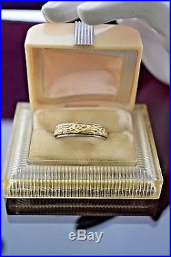 Estate vintage 14k yellow white gold engraved men's eternity wedding ring sz 13