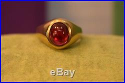 Estate vintage retro 10k yellow gold men's Ruby cabochon ring size 9 1/4