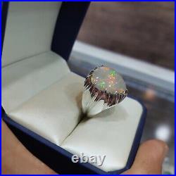 Ethiopian Fire White Opal Silver Ring Real Opal Ring Mens Opal Ring Natural Opal