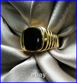 Exceptionally Gorgeous Vintage 14k Solid Gold Genuine Onyx Signet Men's Ring