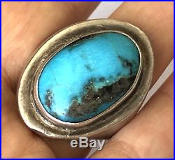 Exquisite Blue Turquoise Vintage Navajo Mens Ring Sterling Heavy 29.8 gr Sz 10.5