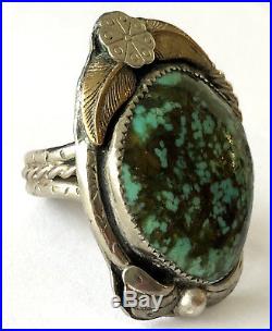 Exquisite Turquoise Vintage Navajo Large Mens Ring Sterling 26.6 gr Size 13