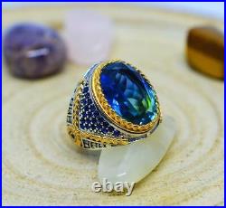 Fabulous Turkish Vintage Handmade Design With Blue 15.86CT Sapphire Men's Ring