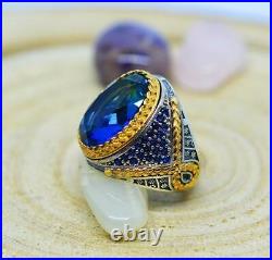 Fabulous Turkish Vintage Handmade Design With Blue 15.86CT Sapphire Men's Ring