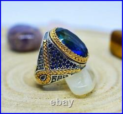 Fabulous Turkish Vintage Handmade Design With Blue 15.86CT Sapphire Men's Ring