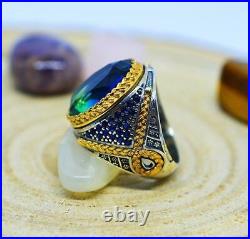 Fabulous Turkish Vintage Handmade Design With Blue 15.86CT Sapphire Men's Ring