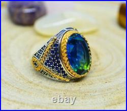 Fabulous Turkish Vintage Handmade Design With Blue 15.86CT Sapphire Men's Ring