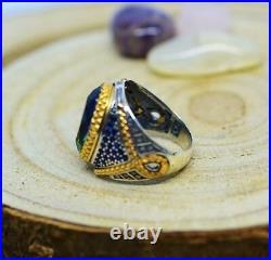 Fabulous Turkish Vintage Handmade Design With Blue 15.86CT Sapphire Men's Ring