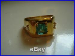 Fancy men's Gift50's Vtg 14k gold VS Colombian emerald diamond ringSz9Free SH