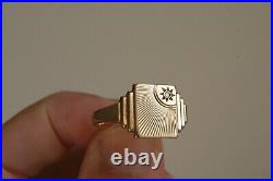 Fine Vintage 1963 Men's 9 Carat Gold Rose- Diamond Sunray Signet Ring Uk X 4.8 G
