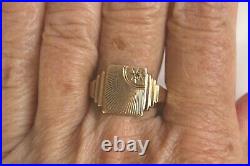 Fine Vintage 1963 Men's 9 Carat Gold Rose- Diamond Sunray Signet Ring Uk X 4.8 G