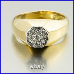 Fine Vintage Estate Men's 18k Yellow Gold White Diamond Cluster Statement Ring