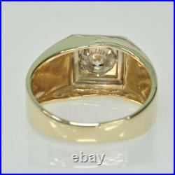 Gents Mens 14k Yellow Gold 1 1/2CT Round Brilliant Diamond Solitaire Ring