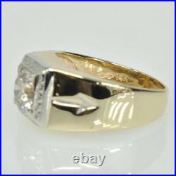 Gents Mens 14k Yellow Gold 1 1/2CT Round Brilliant Diamond Solitaire Ring