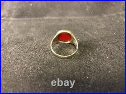 Gents Pinky Ring Men's Estate Find 8K Yellow Gold Size 9.75 3.4g Red Stone